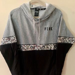 PINK Black and Grey Hoodie with Metallic Detail